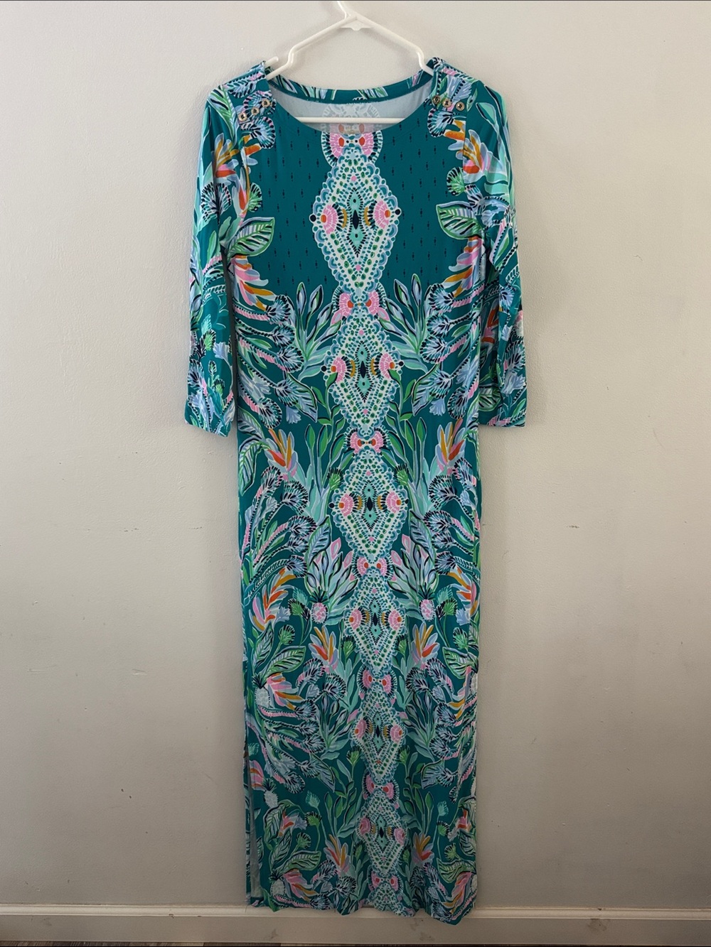 Lilly Pulitzer Teal Tropical Floral Maxi Dress Sz M